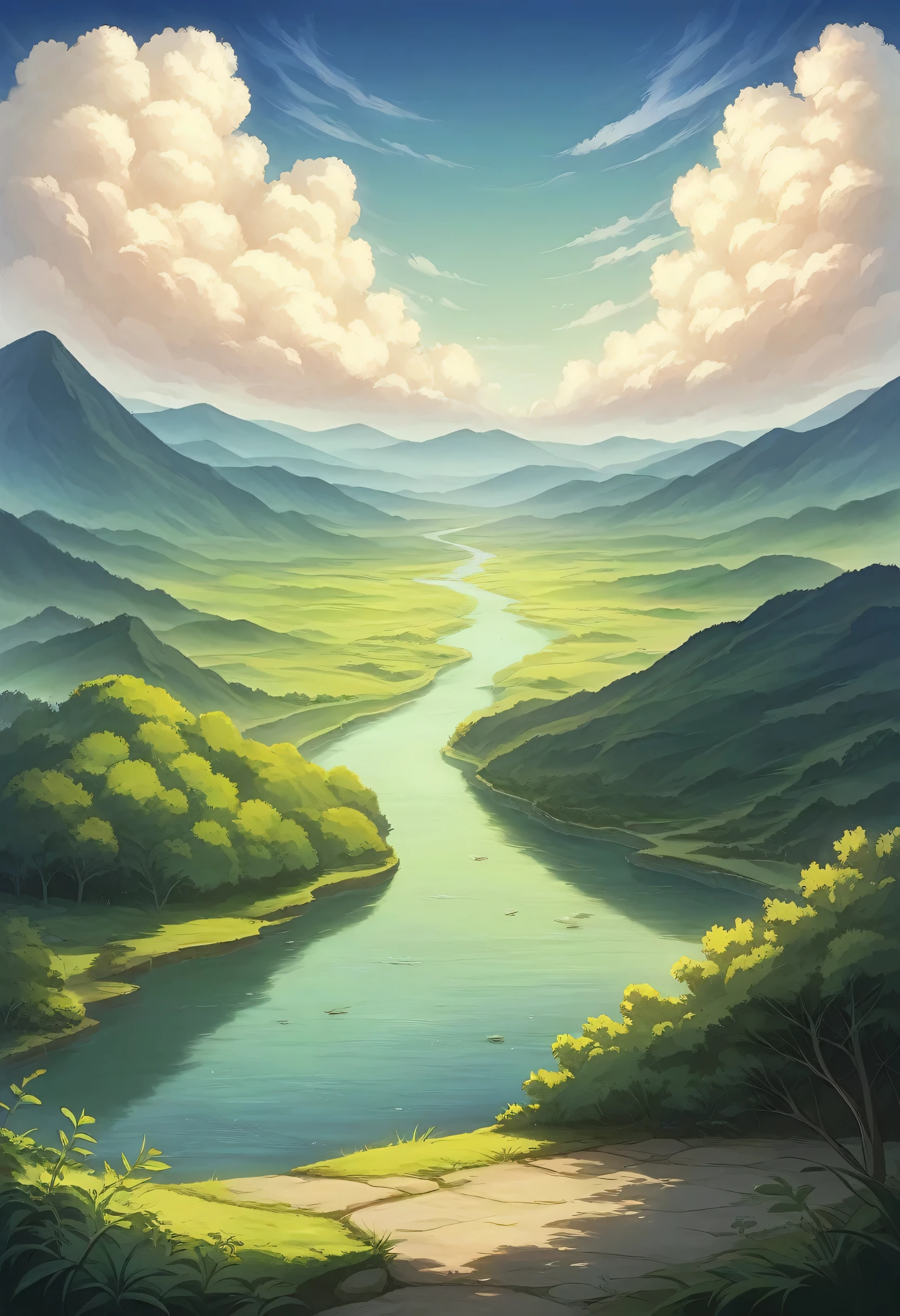 Anime Landscape of a bridge over a river with a sky background, beautiful Anime Landscape, Anime Landscape wallpaper, Anime Landscape, Anime Nature, Anime Nature wallpap, Anime Landscape, Anime Background art, Anime Background, Anime beautiful peaceful scene, Beautiful anime scene, Wallpaper Anime Blue Water, Anime rural scenery, Detailed scenery —width 672, Landscape Artwork