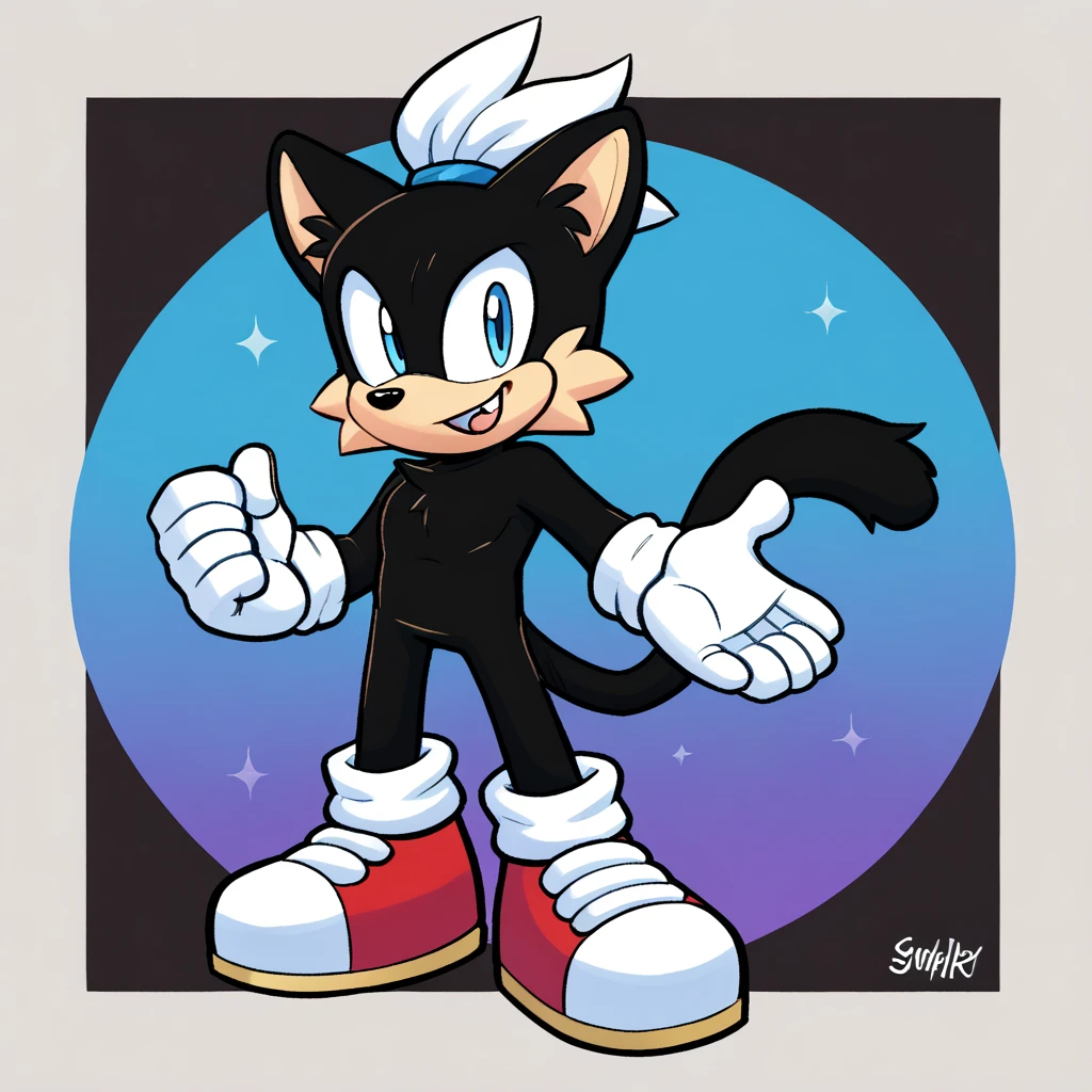 Name: Unfinished Harry
Appearance: he is a black cat that has one arm and one pupil in one of his eyes, and he has black fur and wearing red shoes with white stripe on them and that’s his appearance.
Personality: He is a smart Alec and he is sometimes a little pest of pestering and he is a happy and lovable guy.
Goals: Unfinished Harry’s goal is to find a ancient pencil to draw the rest of himself and be back to normal and full body.
