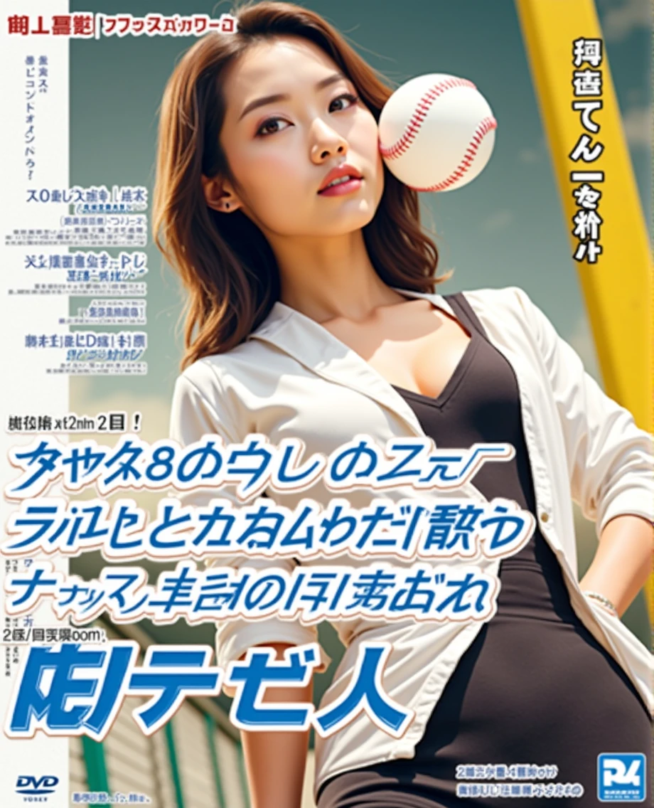 (((photograph、Realistic)))Woman sitting at a desk in front of a microphone, instagramart, Shinhanga, baseball stadium during a game, bright atmosphere, Tokyo Dome, covered!!, official media, toriyama akira, lightning!! (((photo, Photorealism))) Adult video poster layout, (((on-screen text: "The current female announcer of that famous baseball team makes a shocking AV debut!!"))), (((DVD mark, Blu-ray mark))).Adult video poster layout, Ultra Creative Typographic Poster Designs | Graphic Design * The current female announcer of that famous baseball team makes a shocking AV debut!!. *. 8K digital art poster of typography, ultra-realistic and highly detailed, intricate typography, dynamic composition, (((DVD mark, Blu-ray mark, R-18 mark))).Striking contrast, eye-catching expressive letters, dramatic lighting, erotic atmosphere of adult video, popya color palette, rich texture, cinematography, award-winning, masterpiece, photorealistic, ultra-detailed, surreal, volumetric, vibrant colors, clair obscur, dramatic shadows, dramatic reflections, ethereal, dreamy, surreal, mystical, abstract, conceptual, minimalist, elegant, sophisticated, timeless, visually striking, shocking, compelling, inspiring, evocative