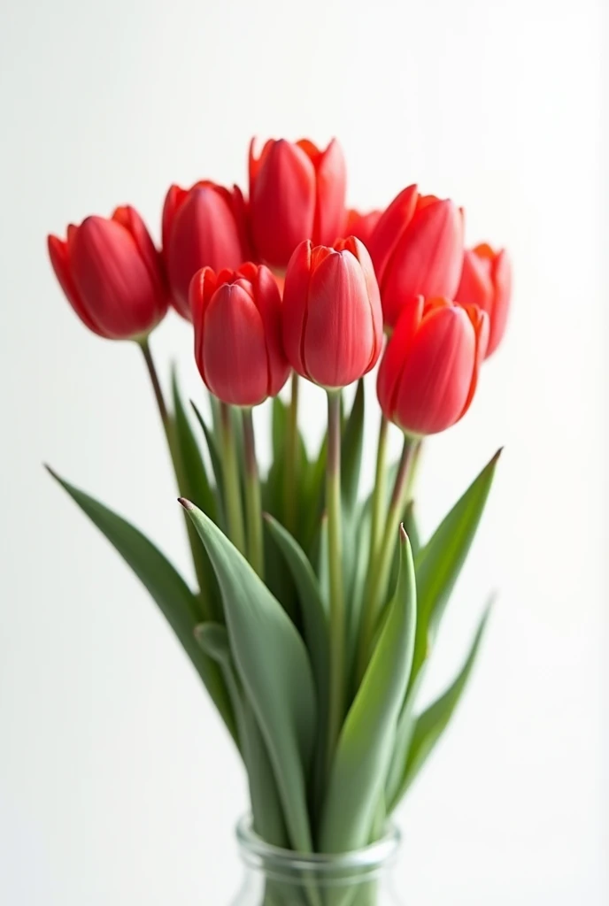 (simple background, white background:2.0), ((masterpiece, top quality, high resolution, highly detailed CG unified 8K wallpaper)), (bouquet of red tulips:1.3), emphasizing the contrast between red and white,