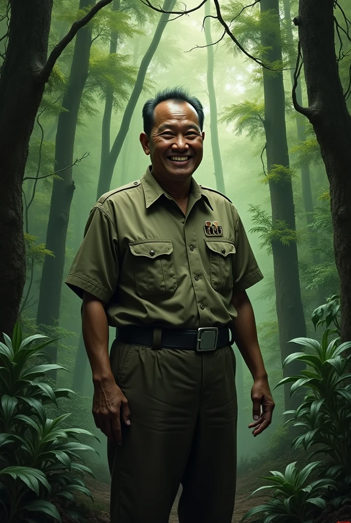 pol pot smile while standing in forest