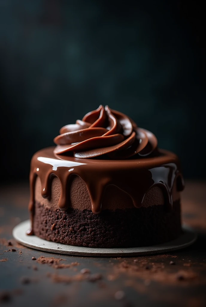 cinematic film still chocolate, chocolate cake, dark background, quality photo, moist texture, frosting, studio photo, slice . shallow depth of field, vignette, highly detailed, high budget, bokeh, cinemascope, moody, epic, gorgeous, film grain, grainy