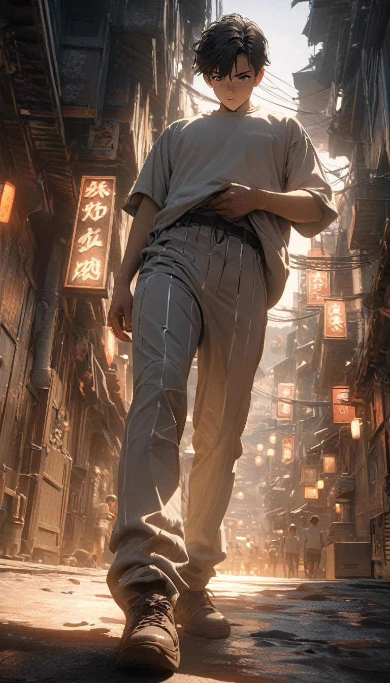 comics,2D images,comics风格,Shinkai Makoto animation style,Makoto Shinkai animation film art style,Ultra-wide angle viewing angle,Chinese,Small town,Imagine,Super Fine,Very detailed,high quality,8K ,OC Rendering,Dynamic perspective,Super real,Super realistic,(8k, RAW photos, best quality, masterpiece: 1.4), (((Boy examining himself))),Ultra-high resolution, Extremely detailed, Dim Lights, Upper body close-up, handsome boy, black eyes, (delicate eyes, Eyes are bright:1.2), Gray short hair, Fair skin,dark, Black and white striped prison uniform,Black and white striped prison pants,(perfect anatomy:1.2), High-quality shadows, Natural Lighting, (White highlights:1.2), night, cloudy day, (Dimly lit cells:1.2), (Metal walls all around:1.2)
