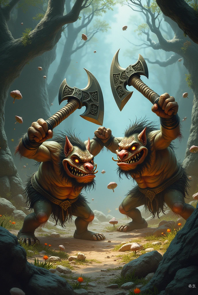 Troll faces battling with axes