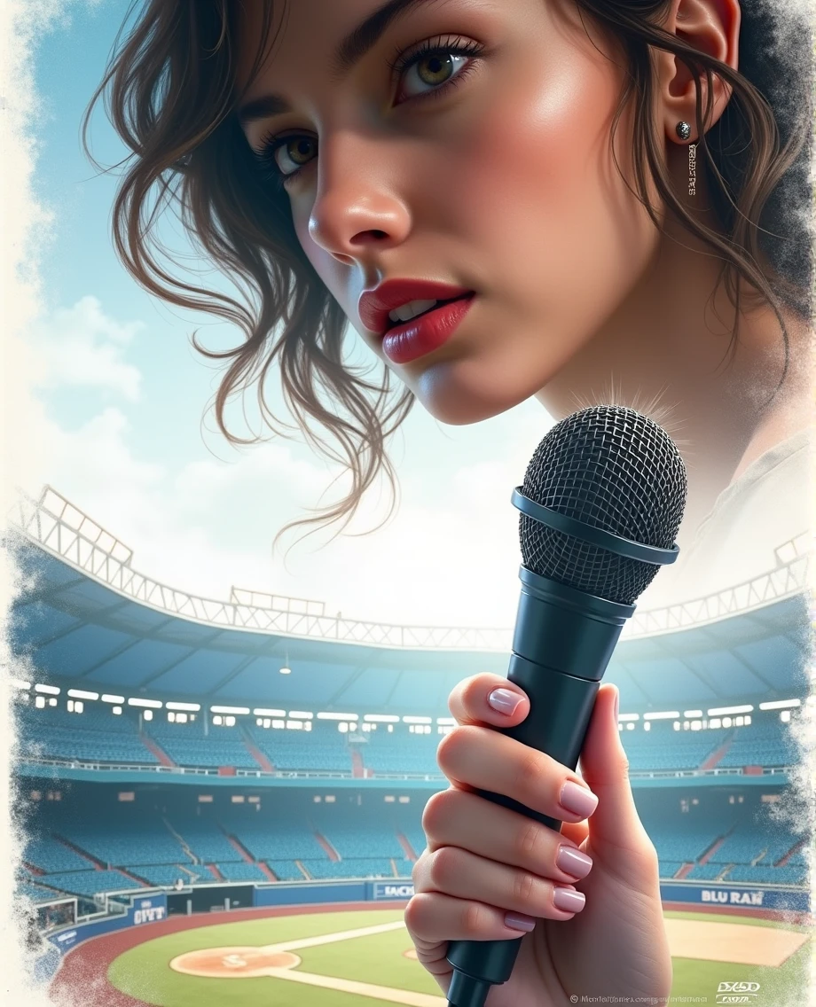 (((photograph、Realistic)))Woman sitting at a desk in front of a microphone, instagramart, Shinhanga, baseball stadium during a game, bright atmosphere, Tokyo Dome, covered!!, official media, toriyama akira, lightning!! (((photo, Photorealism))) Adult video poster layout, (((on-screen text: "The current female announcer of that famous baseball team makes a shocking AV debut!!"))), (((DVD mark, Blu-ray mark))).Adult video poster layout, Ultra Creative Typographic Poster Designs | Graphic Design * The current female announcer of that famous baseball team makes a shocking AV debut!!. *. 8K digital art poster of typography, ultra-realistic and highly detailed, intricate typography, dynamic composition, (((DVD mark, Blu-ray mark, R-18 mark))).Striking contrast, eye-catching expressive letters, dramatic lighting, erotic atmosphere of adult video, popya color palette, rich texture, cinematography, award-winning, masterpiece, photorealistic, ultra-detailed, surreal, volumetric, vibrant colors, clair obscur, dramatic shadows, dramatic reflections, ethereal, dreamy, surreal, mystical, abstract, conceptual, minimalist, elegant, sophisticated, timeless, visually striking, shocking, compelling, inspiring, evocative