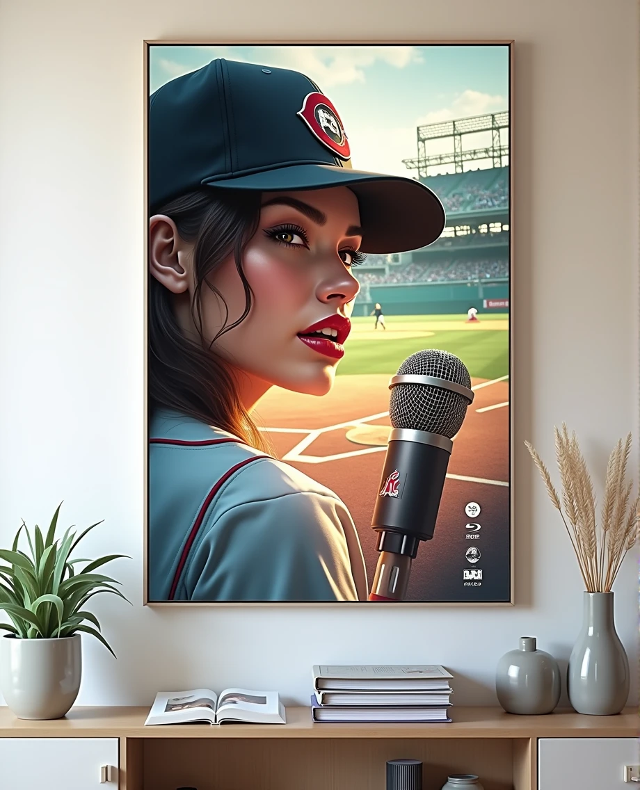 (((photograph、Realistic)))Woman sitting at a desk in front of a microphone, instagramart, Shinhanga, baseball stadium during a game, bright atmosphere, Tokyo Dome, covered!!, official media, toriyama akira, lightning!! (((photo, Photorealism))) Adult video poster layout, (((on-screen text: "The current female announcer of that famous baseball team makes a shocking AV debut!!"))), (((DVD mark, Blu-ray mark))).Adult video poster layout, Ultra Creative Typographic Poster Designs | Graphic Design * The current female announcer of that famous baseball team makes a shocking AV debut!!. *. 8K digital art poster of typography, ultra-realistic and highly detailed, intricate typography, dynamic composition, (((DVD mark, Blu-ray mark, R-18 mark))).Striking contrast, eye-catching expressive letters, dramatic lighting, erotic atmosphere of adult video, popya color palette, rich texture, cinematography, award-winning, masterpiece, photorealistic, ultra-detailed, surreal, volumetric, vibrant colors, clair obscur, dramatic shadows, dramatic reflections, ethereal, dreamy, surreal, mystical, abstract, conceptual, minimalist, elegant, sophisticated, timeless, visually striking, shocking, compelling, inspiring, evocative