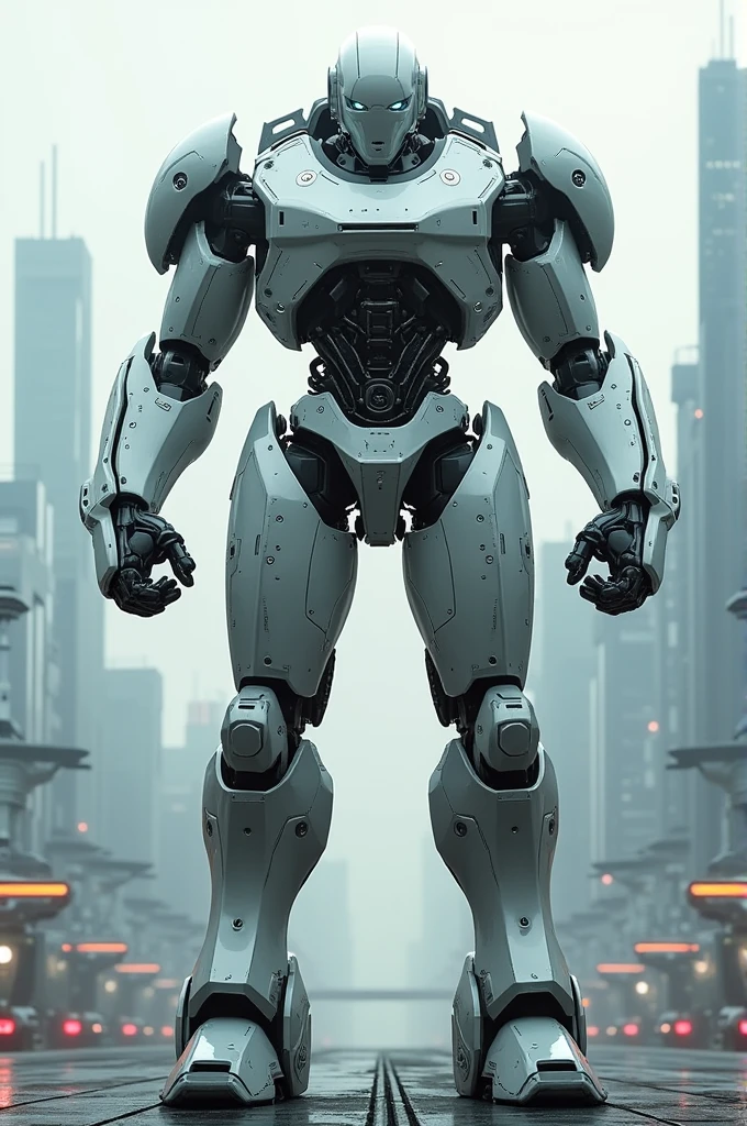 A futuristic robot about human size capable of thinking with in buid weapons and big Ball like fist