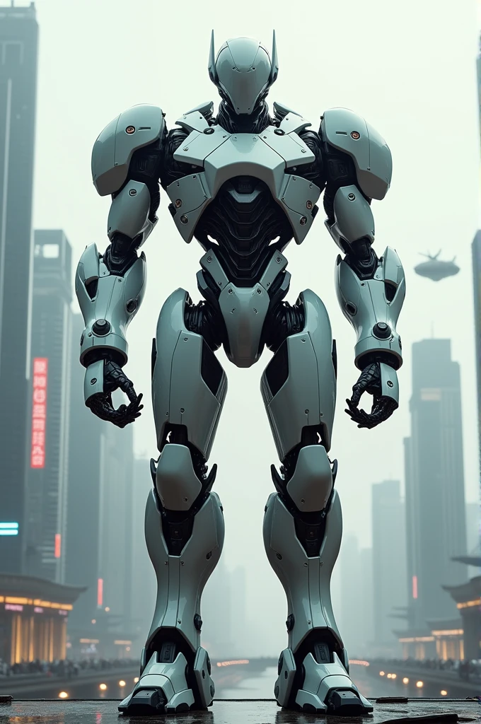 A futuristic robot about human size capable of thinking with in buid weapons and big Ball like fist 
