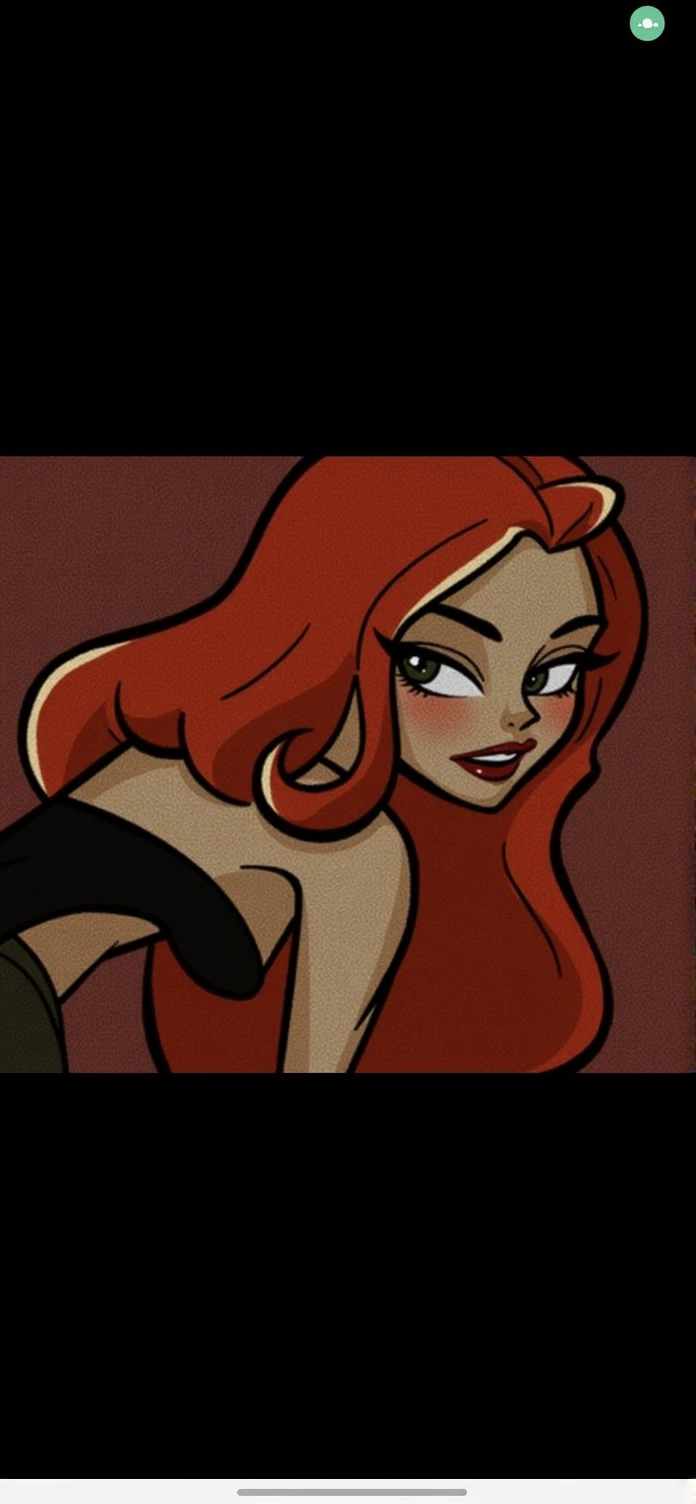 redhead woman + big, intense brown almond-shaped eyes + curly hair + tight green + Brazilian +