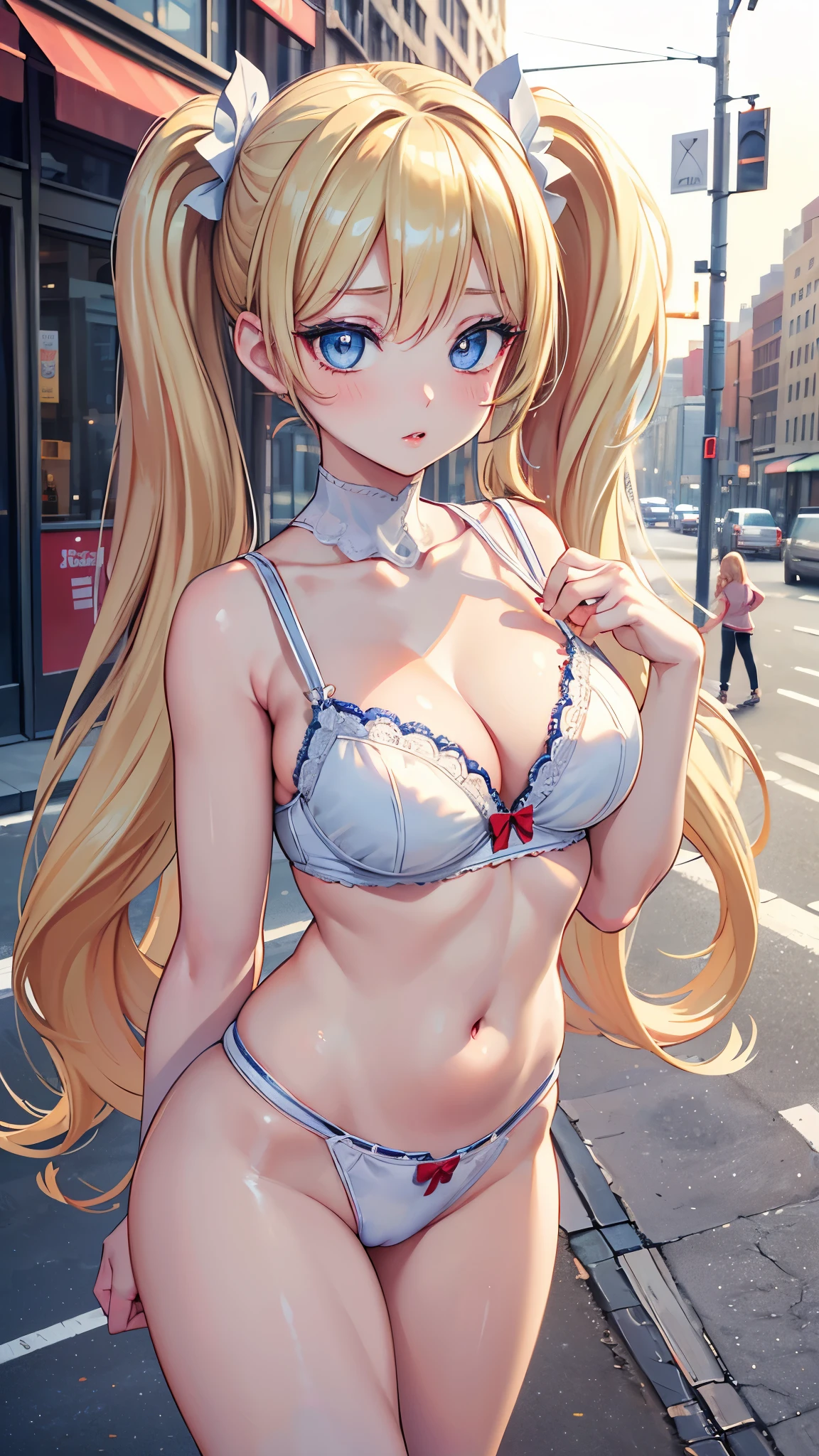 cowboy shot, Realistic professional Anime, (((18 years old, Anime Little Cat  with blonde hair extremely cute and beautiful walking on the street))),(((cat girl,cute furry anthro,cat-girl))) ,(((Large cat-style ears on the head))), (((rounded medium chest))),(((blonde hair: 1.35 messy, dyed inner hair))),((heterochromia, yellow and orange, eyes perfect, Upturned eyes:1.3, beautiful eyes with intricate details, striped pupils:1.2, slanted eyes)),(((Freckles on face))),(((Lustrous skin:1.3, shiny skin:1.2)) ),(Delicate and detailed fingers,Detailed body,Detailed weapons,human hands,(Detailed face)), Cute, slutty, erotic,(((NSFW))), Zettai Ryouiki, Revealing clothing, Show skin, ((Rave shirt Neon, Rave miniskirt, Visible thong straps),(in rave outfit:1.2, half-naked),(Clothes with intricate details), (dynamic pose:1.0), Solo focus, embarrassed, centered, Scaled to fit dimensions, Rule of Thirds, Outdoor, ((Night View)),(cyberpunk night street, dark sky:1.2, lonely alley, thick clouds, Detailed Background:1.25), (Best Quality), (Sharp Focus) ,((Intricate details)),(Very high quality illustrations), (((Masterpiece))), vibrant colors, high contrast, Selective lighting, double exposure, HDR (high dynamic range), Post-processing, Blur background