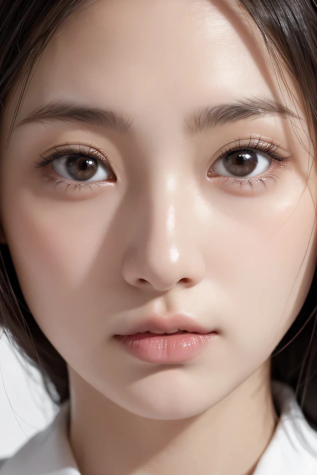 Common Japan Woman Close-up of face Eyes close up Gaze Here White skin plain japanese Hanging eyes naked Single eyelid Ugly Mouth up Contempt