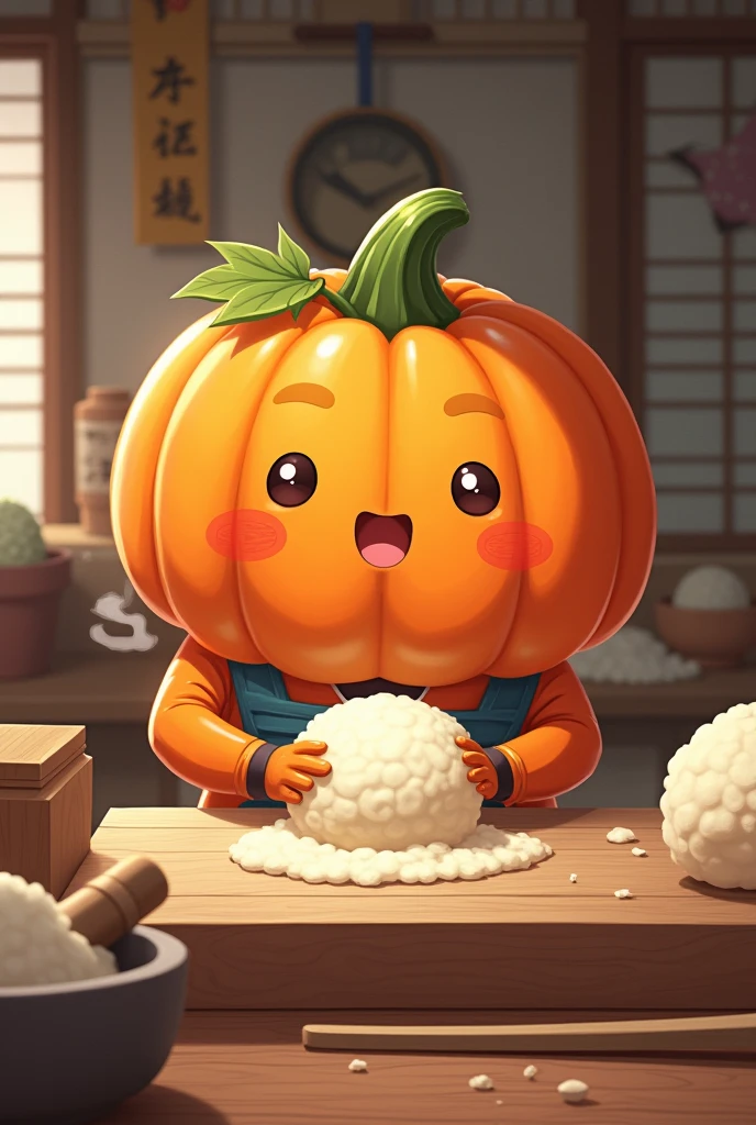 The pumpkin character、Making mochi
