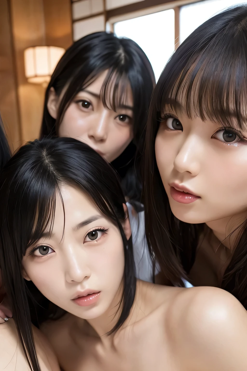 Erotic　Japanese women　Ugly　Women gathered together and staring　Multiple women　White skin　plain japanese　Hanging eyes　naked　Single eyelid　Ugly　Mouth up　A look of contempt