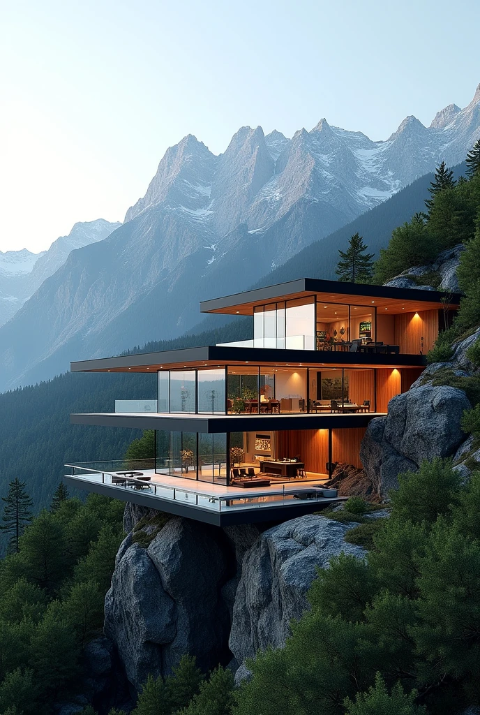 A luxury glass villa built in the mountains