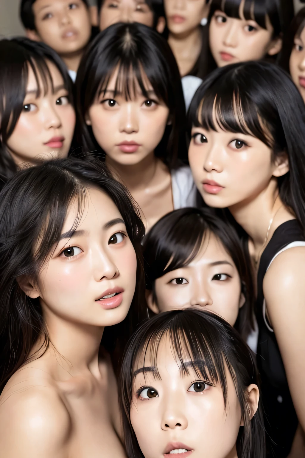 Erotic Japanese women Ugly Women gathered together and staring Multiple women White skin plain japanese Hanging eyes naked Single eyelid Ugly Mouth up A look of contempt Erotic Yikes Surprise Looking down from above