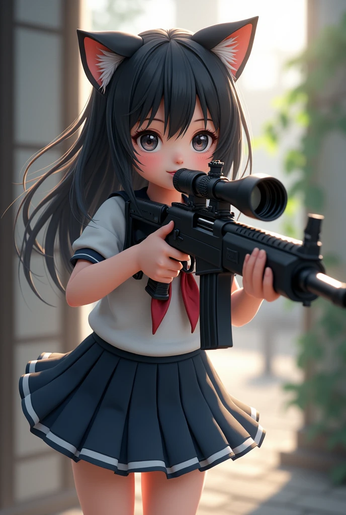 Sailor suit sniper rifle Cat ear Girl Lolita cute whole body Big eyes cute Real doll