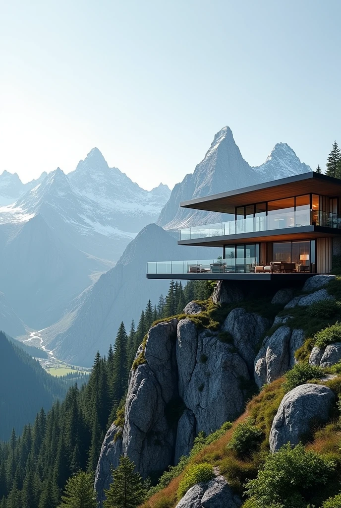Luxury glass villa overlooking the mountains