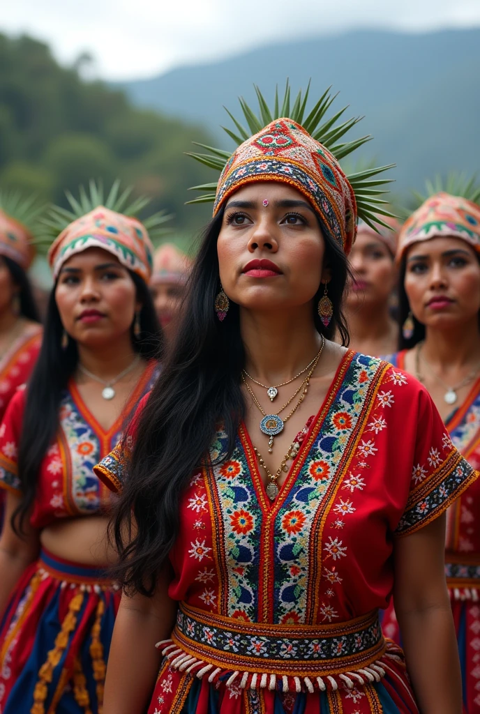 Group of mestizo and indigenous women from Guatemala in peaceful protest