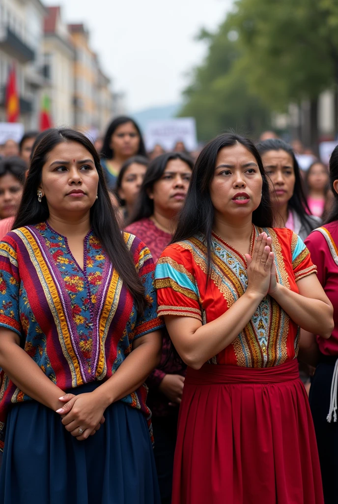 Group of women from Guatemala in peaceful protest

