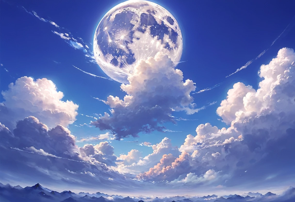 morning, blue sky, cloud, scenery, On the reel of the moon