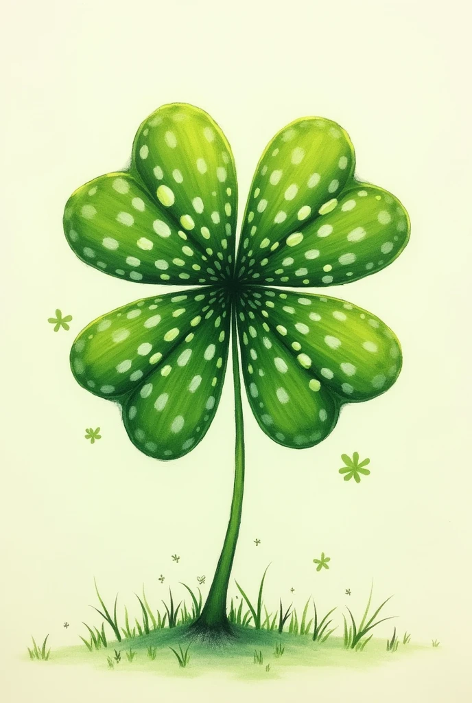 Create a drawing of a 4-leaf clover and one of its leaves is made of dots 
