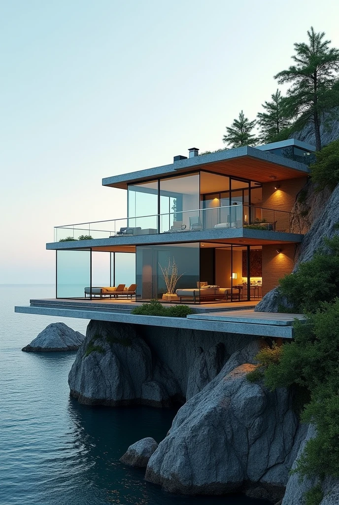 A luxury one-storey glass-walled villa in a remote area