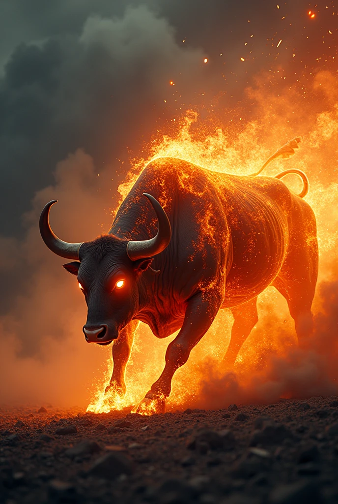 Fire bull running to left