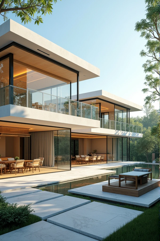 Create a 3D rendering of an ultramodern smart home