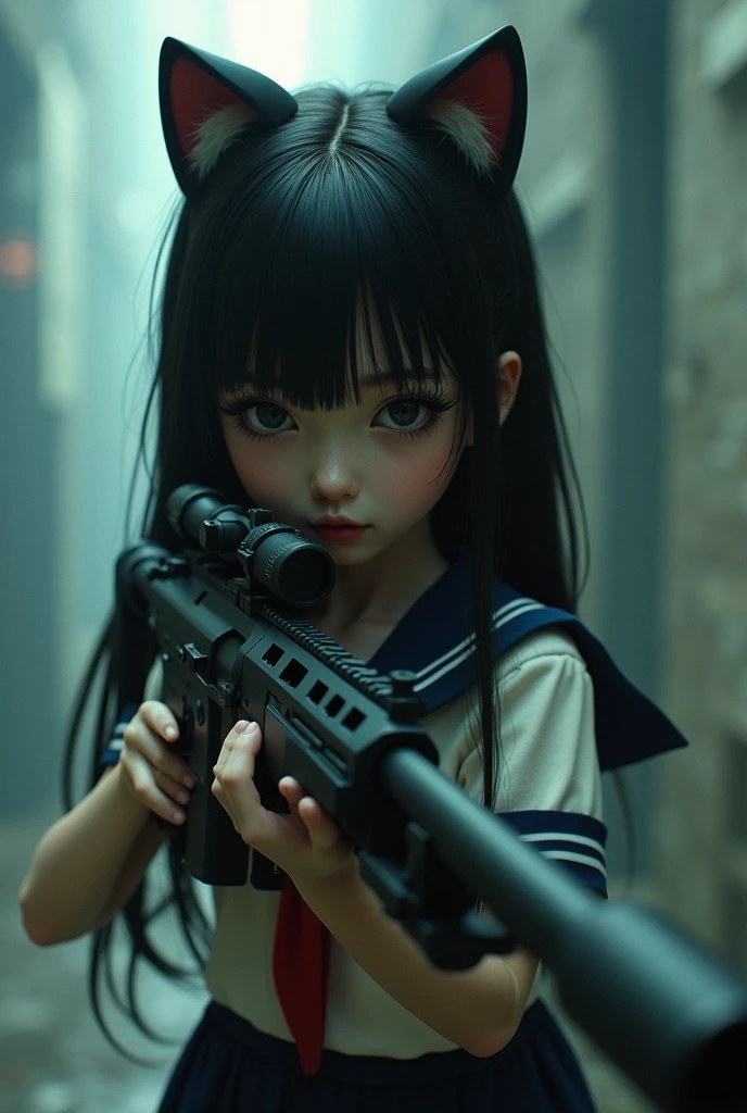 Sailor suit sniper rifle Cat ear Girl Lolita cute whole body Big eyes cute Real Doll mysterious