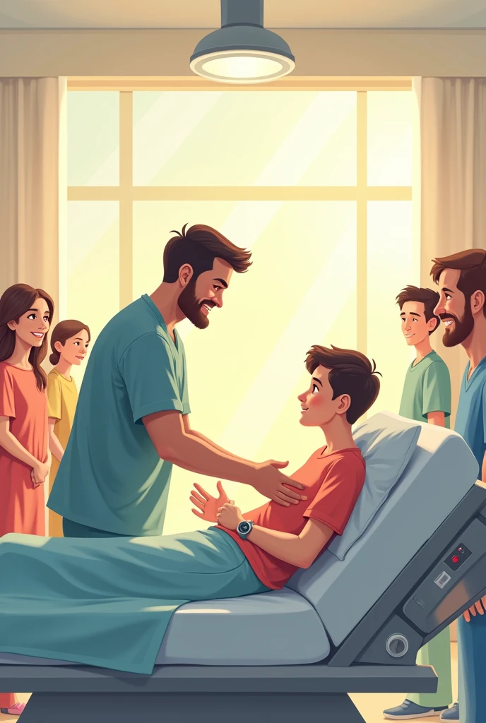 I want creative easy cartoon drawing or poster on 
A man donating his organ to patient.....
