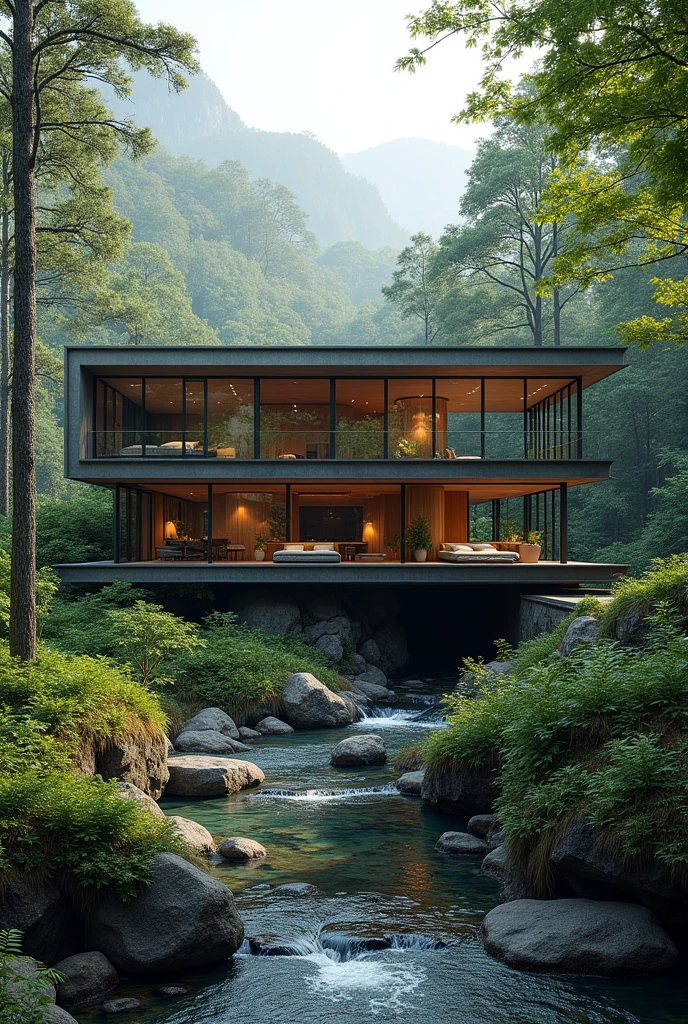Nestled in the wilderness、A luxury villa with one floor and glass walls