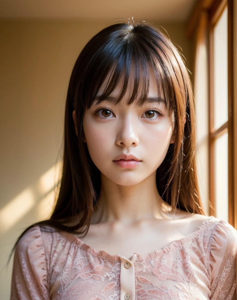 best quality, face focus, soft light, ultra high res, (photorealistic:1.4), RAW photo,
1japanese girl, solo, cute, (pupil, lights in the eyes), detailed beautiful face, (small chest),(high resolution detail of human skin texture),
(long hair),
indoor,
Damask Shirt Dress,
(portrait)