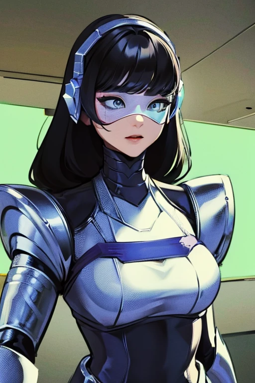 empty eyes,robotized woman ,big bust,Robot Joint ,Metal skin