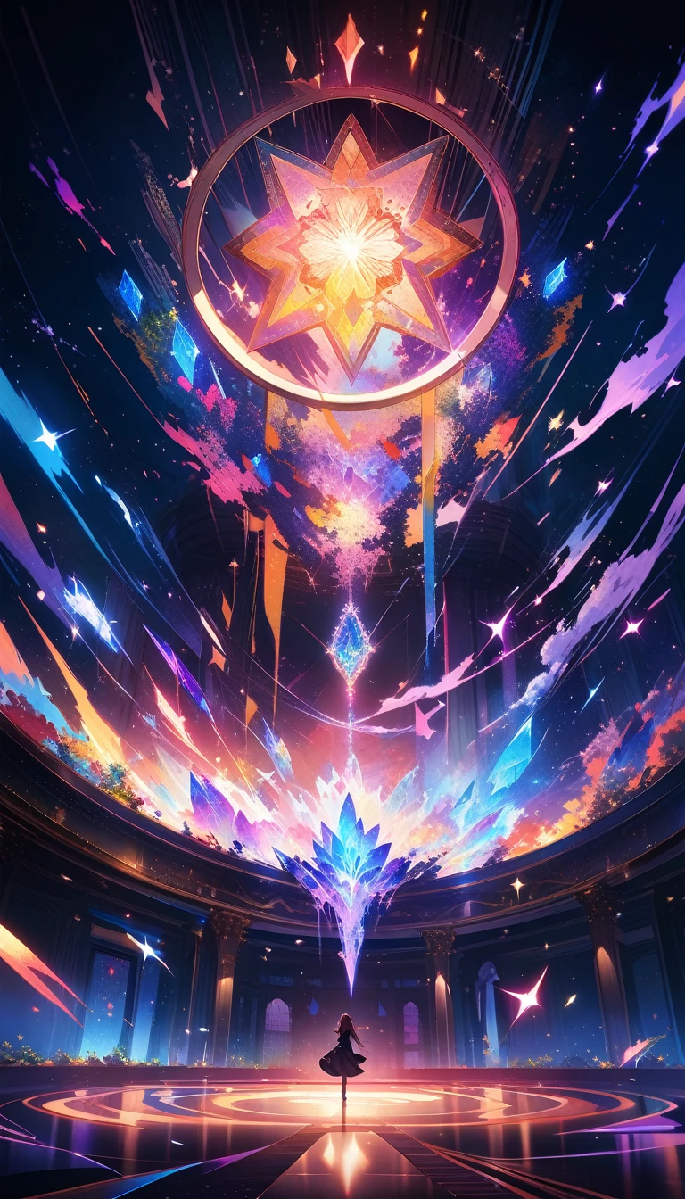 A girl is dancing acrobatically in the starry sky, surrounded by constellations, on black background, white stars and lines forming constellations around her silhouette, light art installation style, high resolution, dreamy effect, fantastic scenery, minimalist design. --ar 3:4 --niji 6, A vibrant, detailed digital painting of an enchanted room filled with magical blue and purple crystal objects, tarot cards, amulets, runes on the walls, shelves, tables, couches, windows, magical artifacts like glowing crystals, ornate wooden furniture. The color scheme is vivid and striking, creating a dreamy atmosphere. colorful illustrations, highly detailed, high resolution, natural lighting, sharp focus, highly detailed illustration, high definition, in the style of octane rendering, hyper realistic. --ar 3:4 --niji 6, ((32k)), ((best quality)), ((ultra high res)), ((HDR)), ((UHD)), ((extremely detailed CG)), ((unity 32k wallpaper)), ((illustration)),