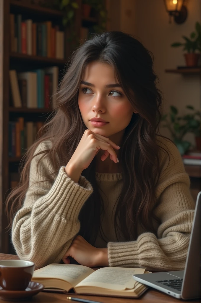 Create image of a young woman, writer who talks about relationships