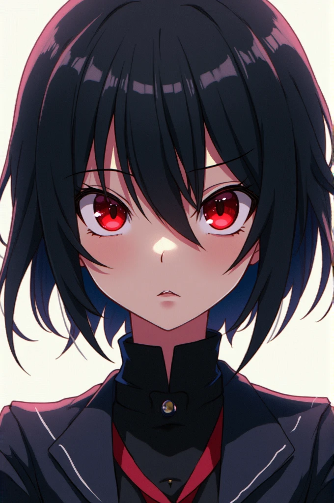 Alice the anime bully with a black short hair and red eyes