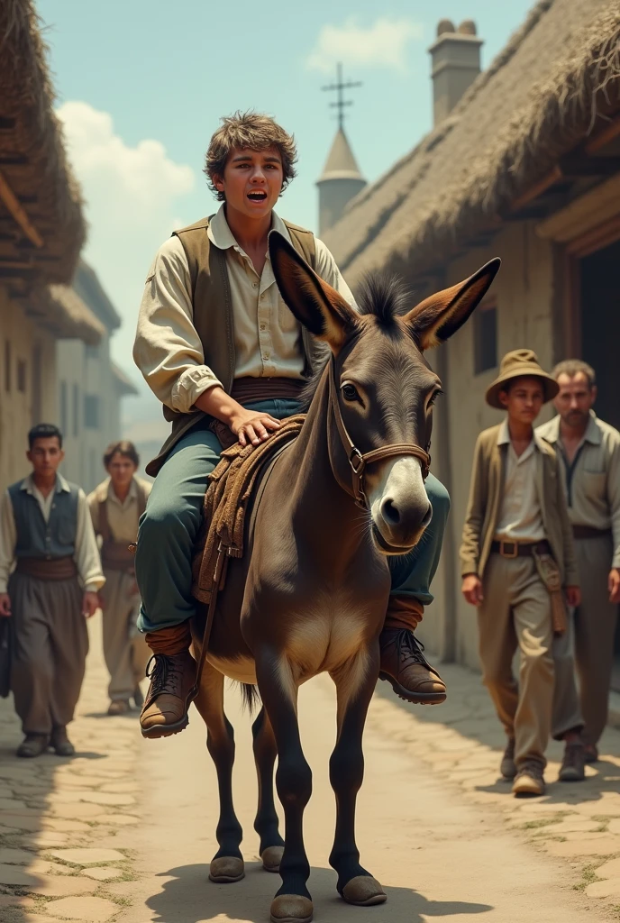 A 18 year boy and his father both riding on same donkey and 3 people angree at them in olden times