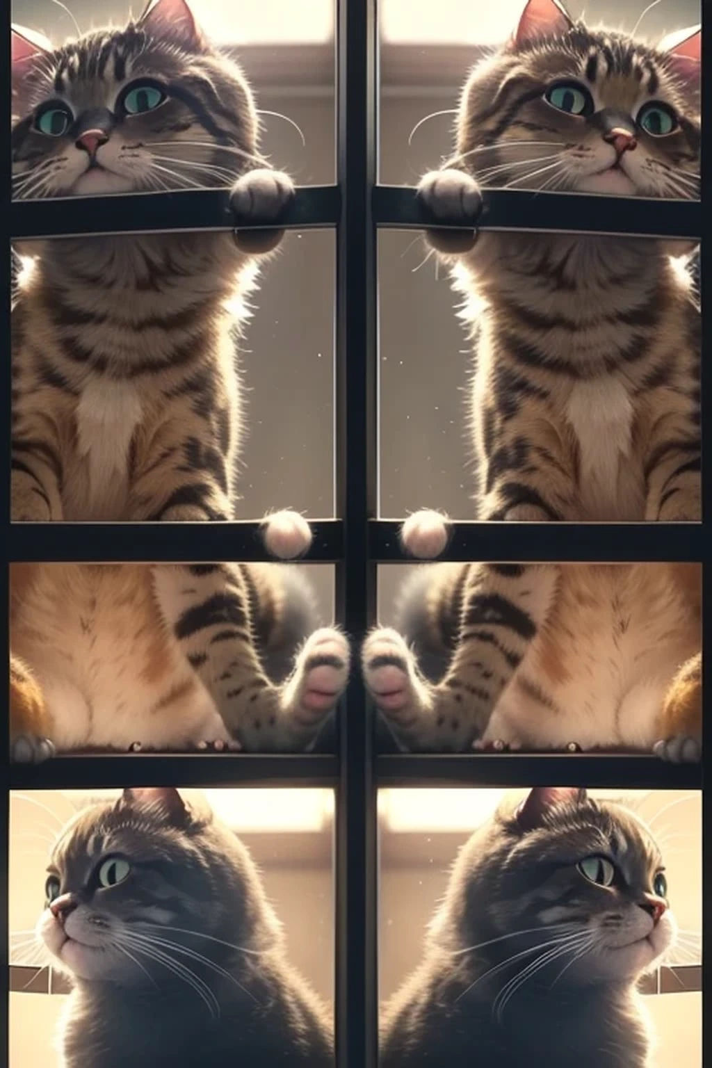 Cat Spot the Difference, Top and bottom split screen, Almost the same composition Top and bottom, There are three differences between the screen above and the screen below, Train your brain! Find the differences with cat photos A cat-themed brain training puzzle for brain activity and learning, ((masterpiece, best quality, digital imaging, high resolution photography))