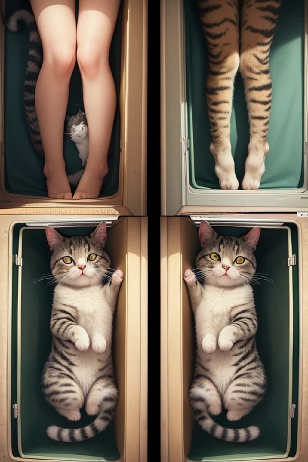 Cat Spot the Difference, Top and bottom split screen, Almost the same composition Top and bottom, There are three differences between the screen above and the screen below, Train your brain! Find the differences with cat photos A cat-themed brain training puzzle for brain activity and learning, ((masterpiece, best quality, digital imaging, high resolution photography))