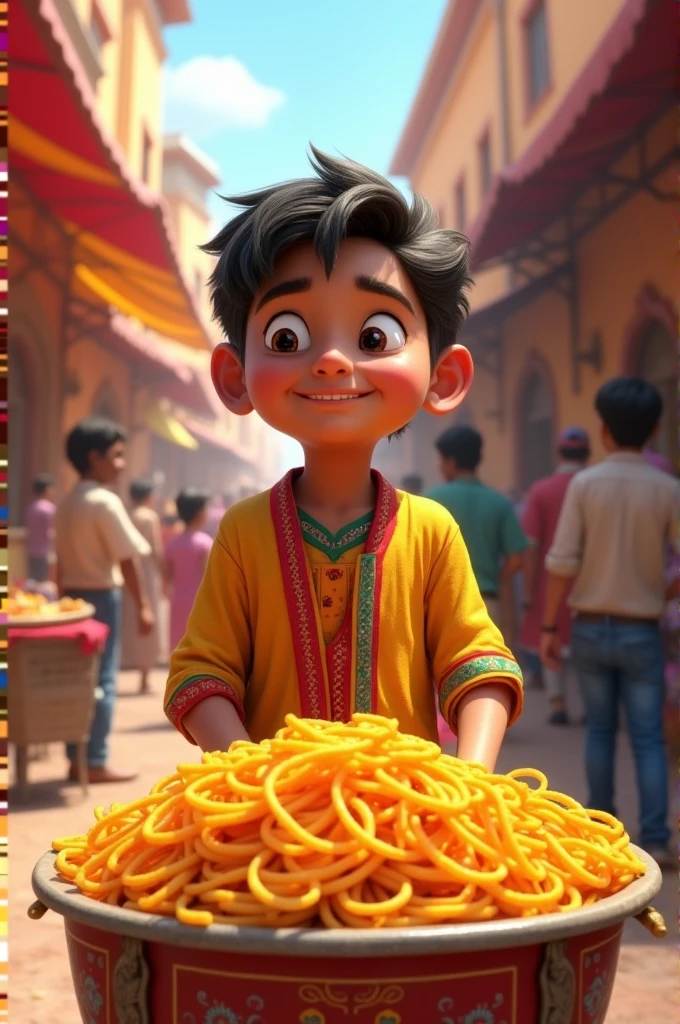 Make a Marwari boy selling sev in street 