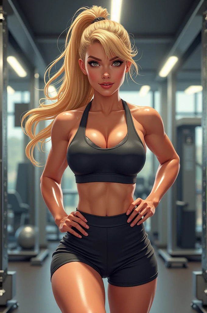 Big tits jumping in the gym, blonde girl