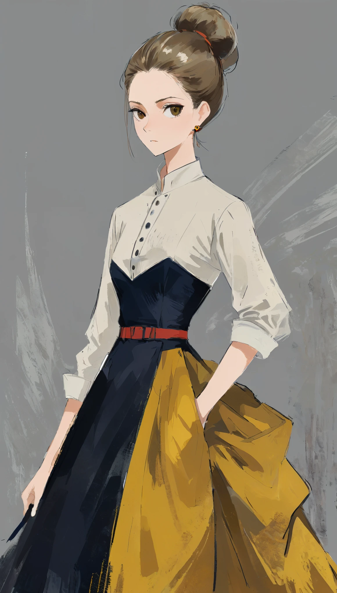 [in style of Hans Hartung],in style of Carolina Herrera-【Gorgeous clothing designer】-,in style of Catherine Hyde
1girl,character concept design,upper body