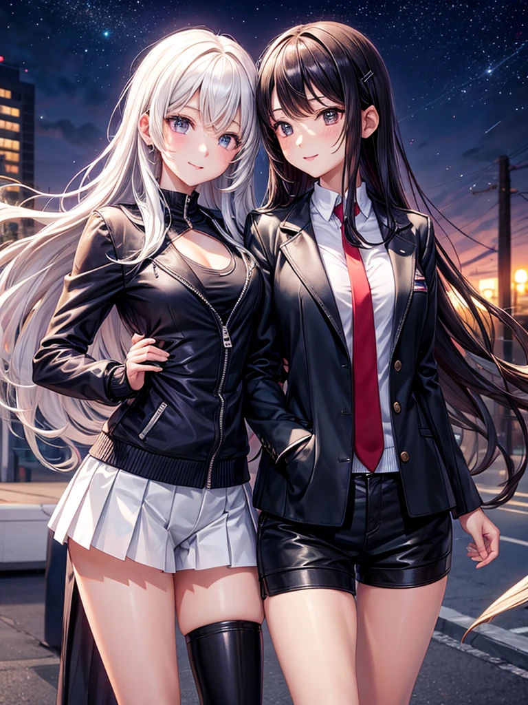 best quality,,smile,blazer,swimsuit,School,Collective of girls,Track jacket,Physical education class,JK,Sexy and cute,future,Wearing a fastener bra,zipper bra,Long Hair,She has her bangs down,Purple Eyes,evolution系ファッション,Cuteness at its finest,Sparkling,Leather shorts,beautiful,middle School girlultiple girls are depicted,harem,idol group,infinite possibilities,leather jacket,fur jacket,Hair tucked behind ear,futureの服装,evolution,starry sky background,photo shoot,long hair,wearing a cardigan,beautiful girlの国,girl's paradise,highest quality,big breasts,leather jacket,happy girl,horny girl,Blue eyes,perfect face,standing position,She has her bangs down,fur jacket,Beautiful eyes,smooth hair,perfect eyes,beautiful girl,Angel Girl,multicolored hair colors,naughty girl,beautiful,High-dimensional beautiful girl,Multidimensional beautiful girl,gathering,Group、,