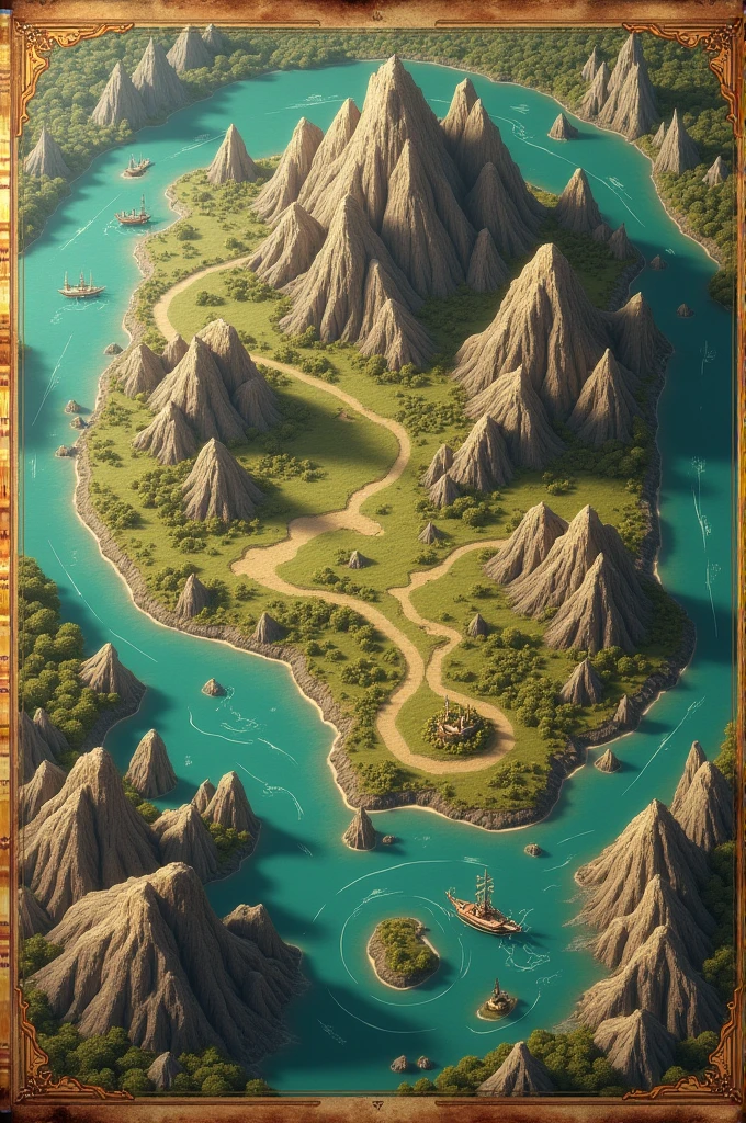 A large vibrant map of a large fantasy world with it's locations revealed because it was opened, it looks old and vibrant at the same time. 8K HD, Extremely high quality.