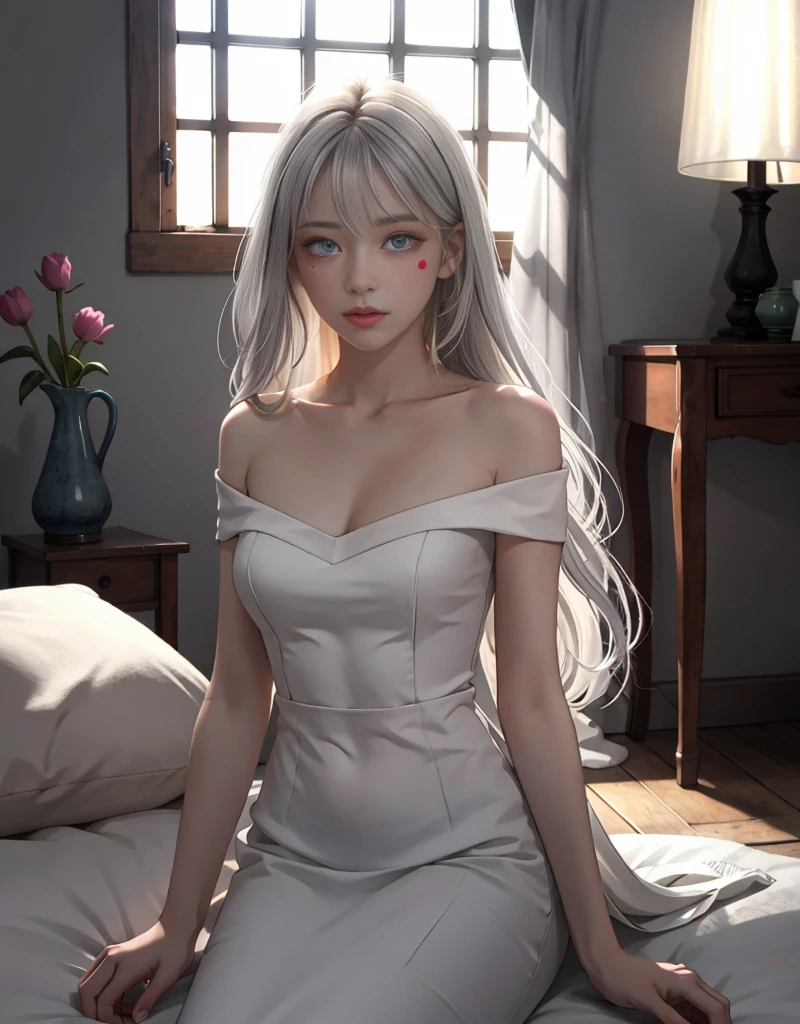 beautidful eyes, beatiful background, abandoned cottage,Bedroom
, light particules, suns rays, dramatic lighting, Do lado de fora,, Shiny (yellow, Red Jewel, White gradient:1.5), Realistic, tmasterpiece, best qualtiy, ultra - detailed, A detailed, scenecy, Beautiful and delicate eyes, Detailed gray hair,beautiful red eye