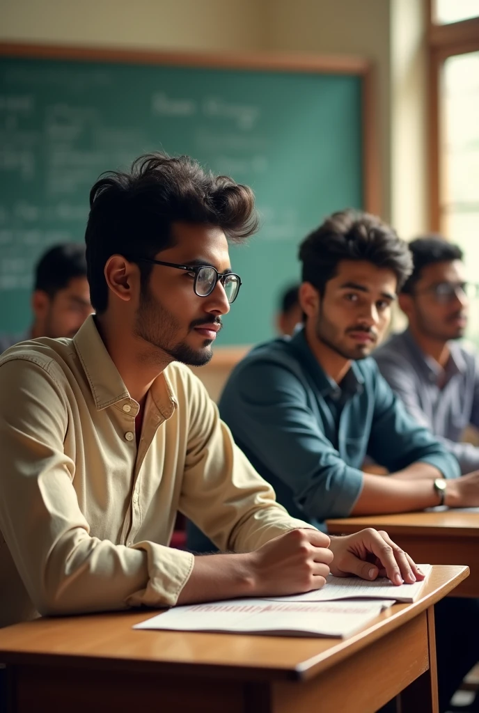 Tow indian men studing in class room
