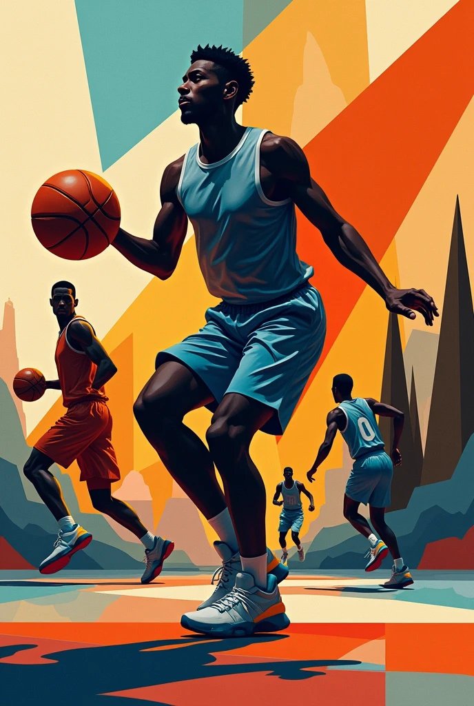 cubism basketball art in multiple angles