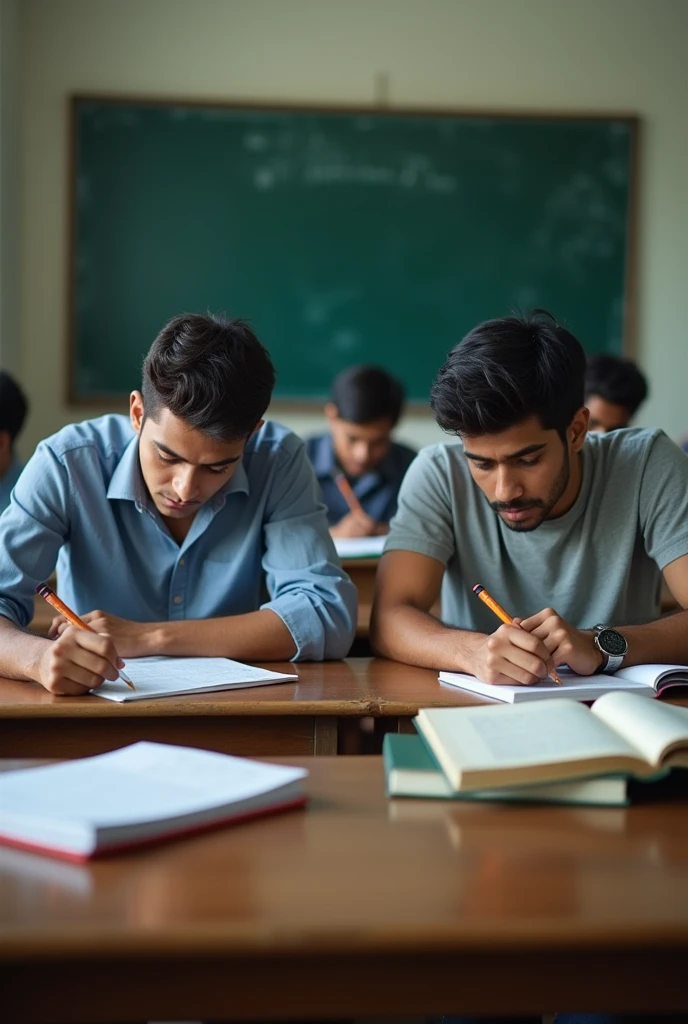 Tow indian men studing in class room photo in rectangle shape