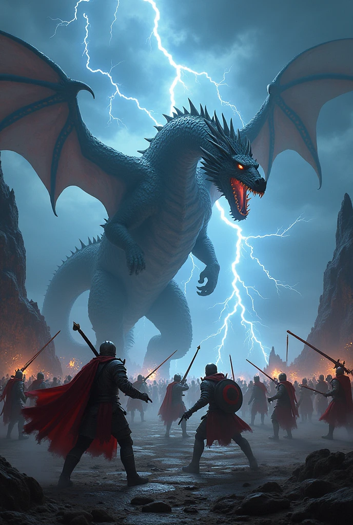 Medieval soldier troop vs lightning dragon