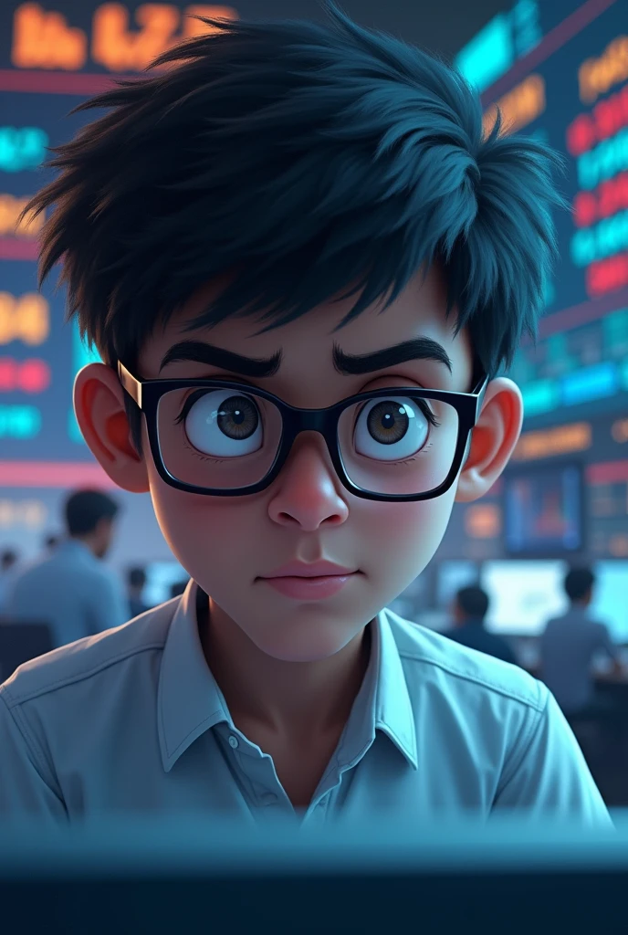 s 
Young boy with glasses doing Indian stock market tarding Marathi boy